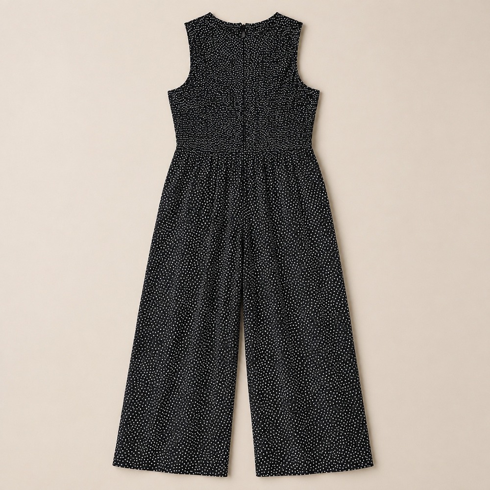 Andrew Marc Womens XL Black Speckled Smocked Waist Wide Leg Cropped Jumpsuit NWT - Picture 2 of 4